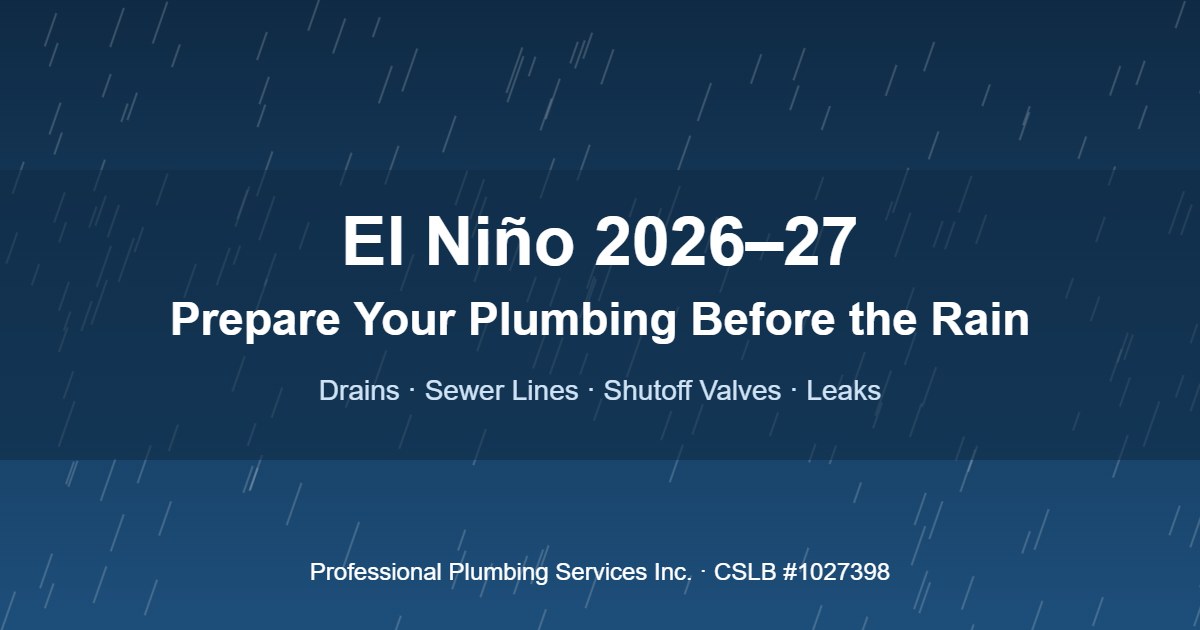 Illustrative graphic: El Niño 2026–27 plumbing preparation before the rain